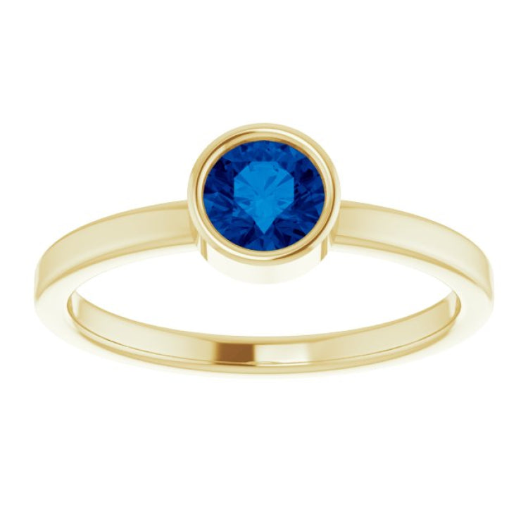 14K Yellow 5 mm Lab-Grown Blue Sapphire Ring