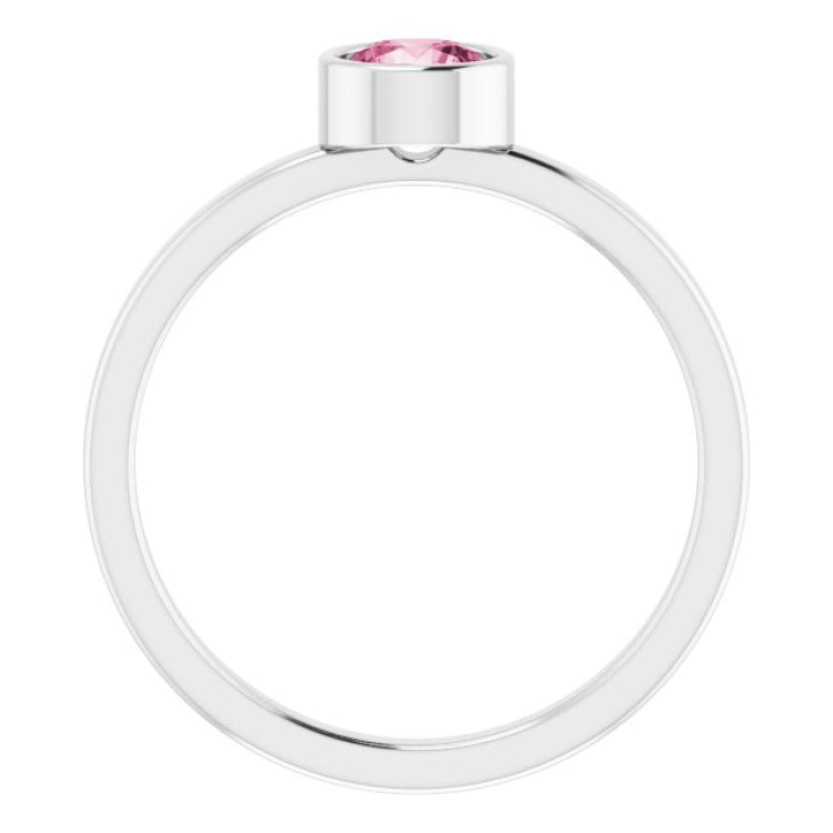 Rhodium-Plated Sterling Silver 5 mm Imitation Pink Tourmaline Ring