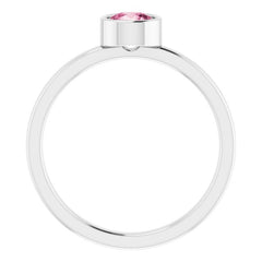 Rhodium-Plated Sterling Silver 5 mm Imitation Pink Tourmaline Ring