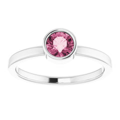 Rhodium-Plated Sterling Silver 5 mm Imitation Pink Tourmaline Ring