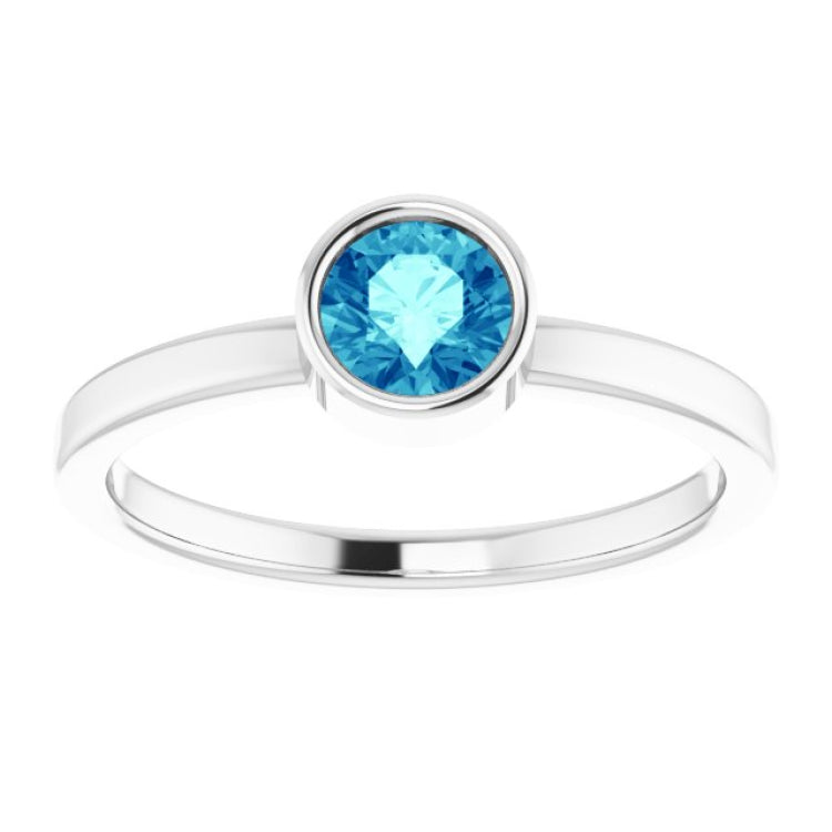Rhodium-Plated Sterling Silver 5 mm Imitation Blue Zircon Ring