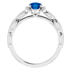 Platinum Lab-Grown Blue Sapphire & 1/8 CTW Natural Diamond Ring