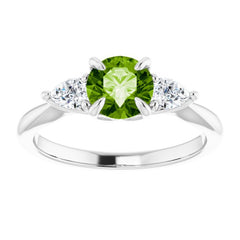 14K White Natural Peridot & 1/4 CTW Natural Diamond Ring