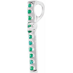 14K White Natural Emerald Petite Cross Pendant