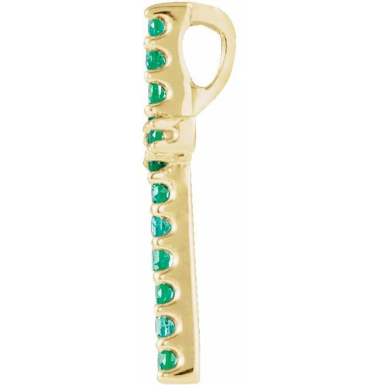 14K Yellow Natural Emerald Petite Cross Pendant