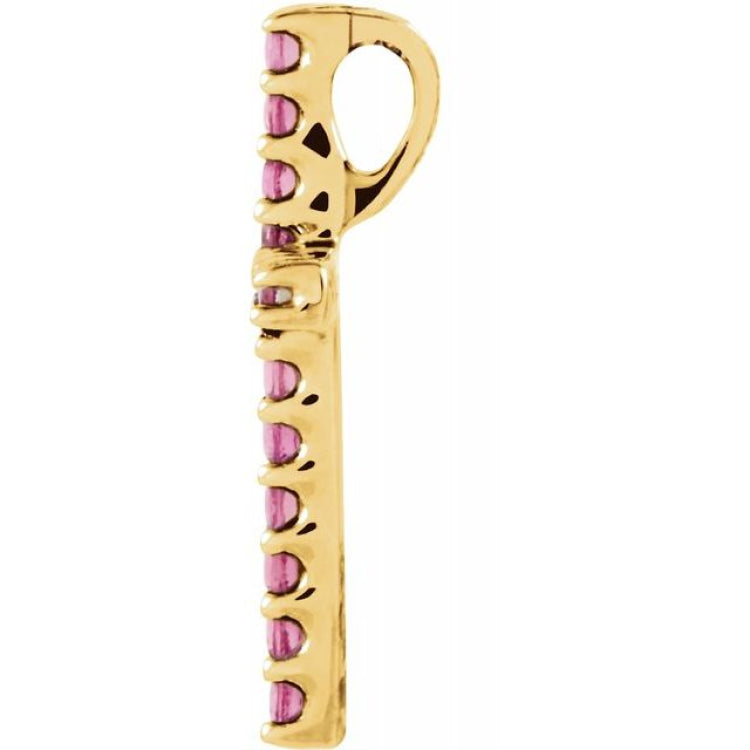 14K Yellow Natural Pink Tourmaline Petite Cross Pendant