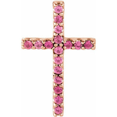 14K Rose Natural Pink Tourmaline Petite Cross Pendant