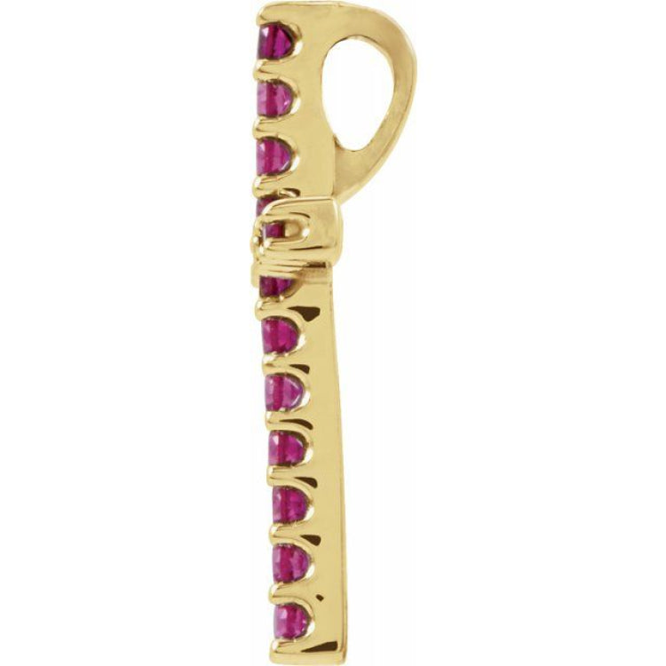 14K Yellow Natural Ruby Petite Cross Pendant