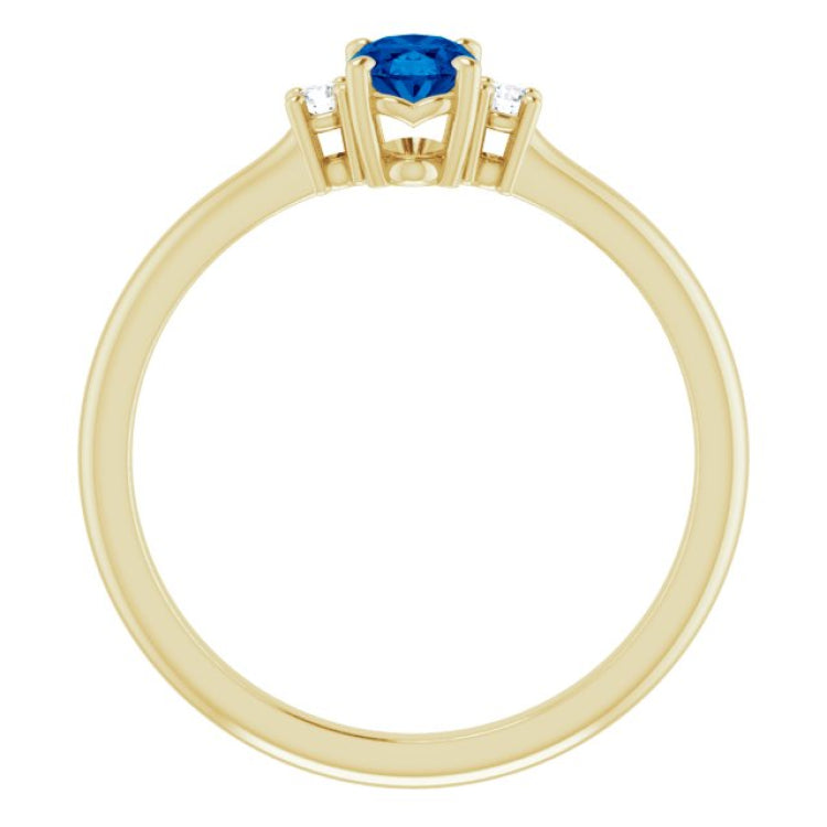 14K Yellow Lab-Grown Blue Sapphire & .04 CTW Natural Diamond Ring