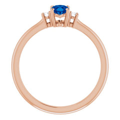 14K Rose Lab-Grown Blue Sapphire & .04 CTW Natural Diamond Ring
