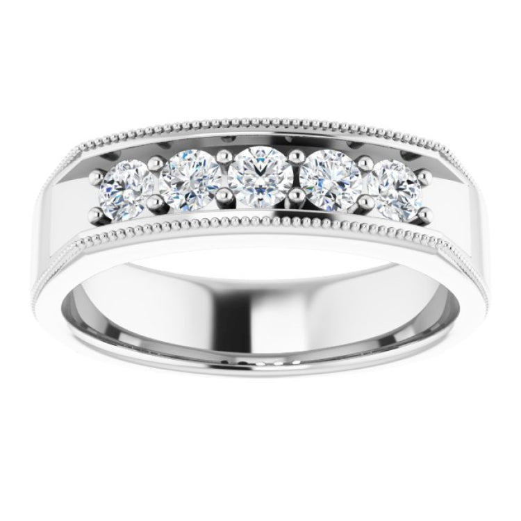 14K White 5/8 CTW Natural Diamond Milgrain Band
