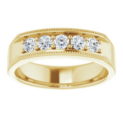 14K Yellow 5/8 CTW Natural Diamond Milgrain Band