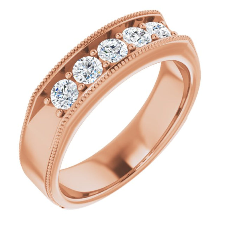 14K Rose 3/4 CTW Natural Diamond Milgrain Band