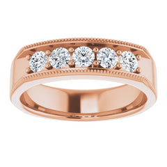 14K Rose 3/4 CTW Natural Diamond Milgrain Band