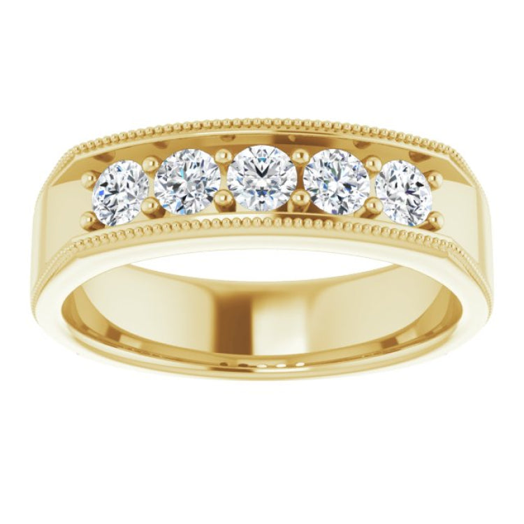 14K Yellow 3/4 CTW Natural Diamond Milgrain Band
