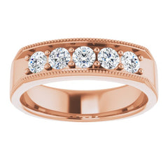 14K Rose 3/4 CTW Natural Diamond Milgrain Band