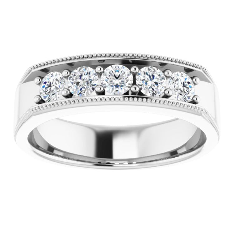 14K White 3/4 CTW Natural Diamond Milgrain Band
