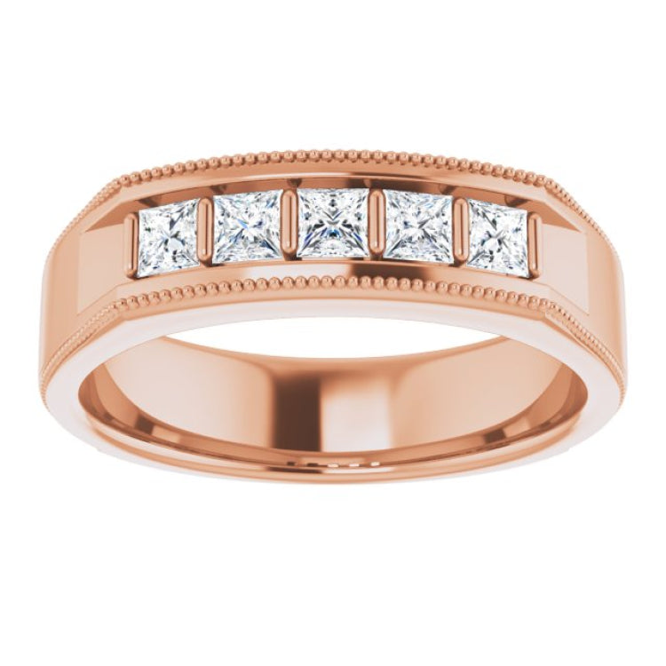 14K Rose 5/8 CTW Natural Diamond Milgrain Band