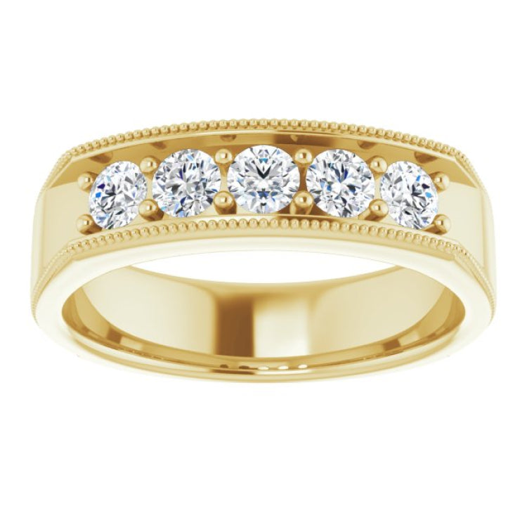 14K Yellow 3/4 CTW Natural Diamond Milgrain Band