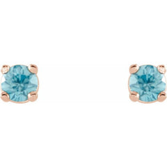 14K Rose 2.5 mm Natural Blue Zircon Earrings