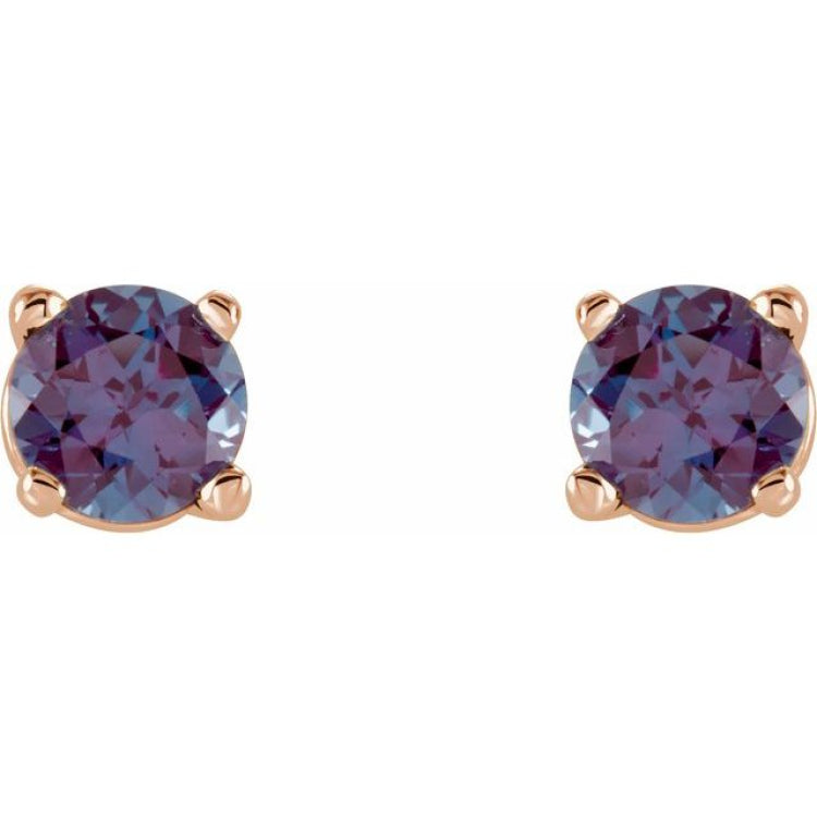 14K Rose 4 mm Lab-Grown Alexandrite Earrings