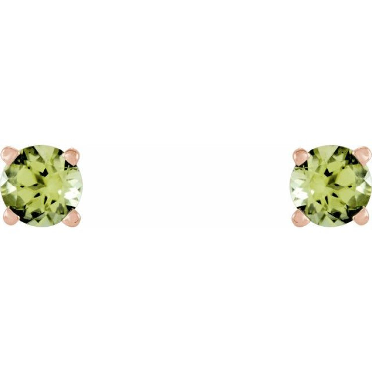 14K Rose 4 mm Natural Peridot Earrings