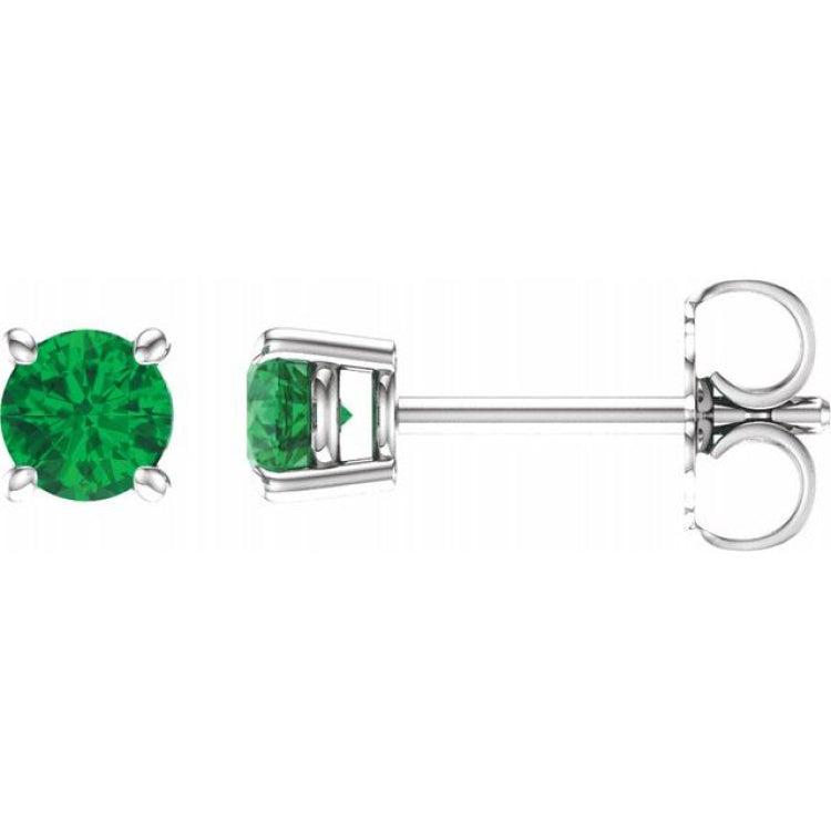 14K White 2.5 mm Lab-Grown Emerald Earrings