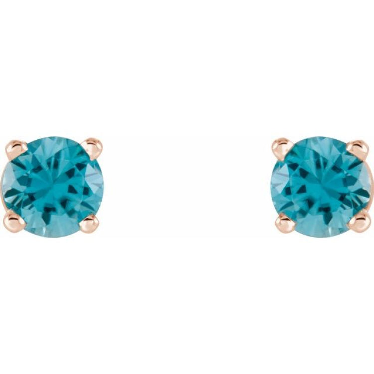 14K Rose 4 mm Natural Blue Zircon Earrings