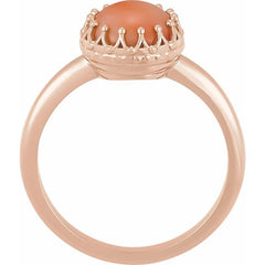 14K Rose 6 mm Natural Pink Coral Crown Cabochon Ring