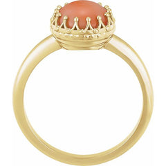 14K Yellow 5 mm Natural Pink Coral Crown Cabochon Ring