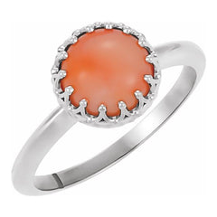 Platinum 5 mm Natural Pink Coral Crown Cabochon Ring