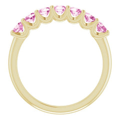 14K Yellow Natural Pink Sapphire Anniversary Band