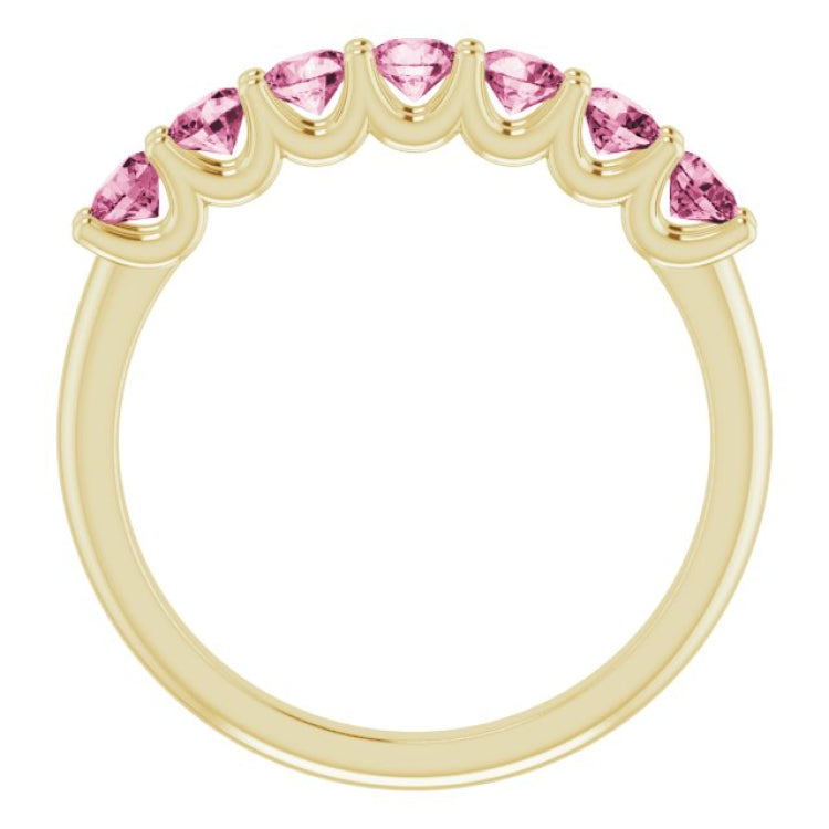 14K Yellow Natural Pink Tourmaline Anniversary Band