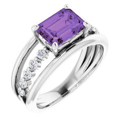 Platinum Natural Amethyst & 1/5 CTW Natural Diamond Ring