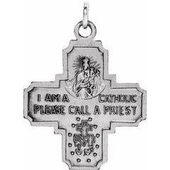 14K White 25x24 mm Four-Way Cross Medal