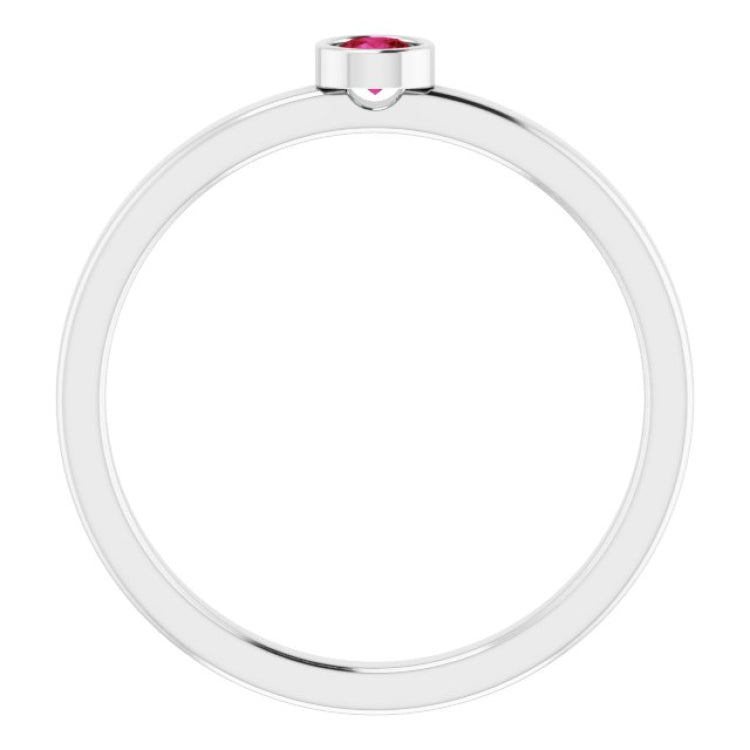 14K White 3 mm Lab-Grown Ruby Ring