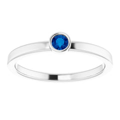 14K White 3 mm Natural Blue Sapphire Ring