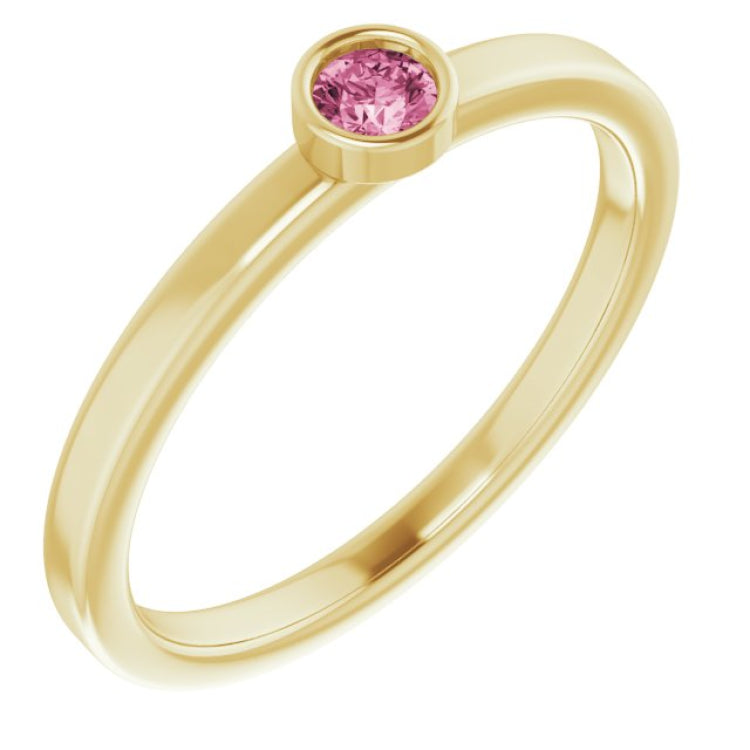 14K Yellow 3 mm Natural Pink Tourmaline Ring