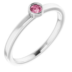Platinum 3 mm Natural Pink Tourmaline Ring