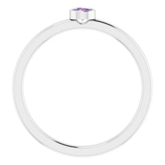 Rhodium-Plated Sterling Silver 3 mm Natural Amethyst Ring