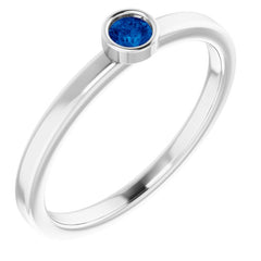 Rhodium-Plated Sterling Silver 3 mm Natural Blue Sapphire Ring
