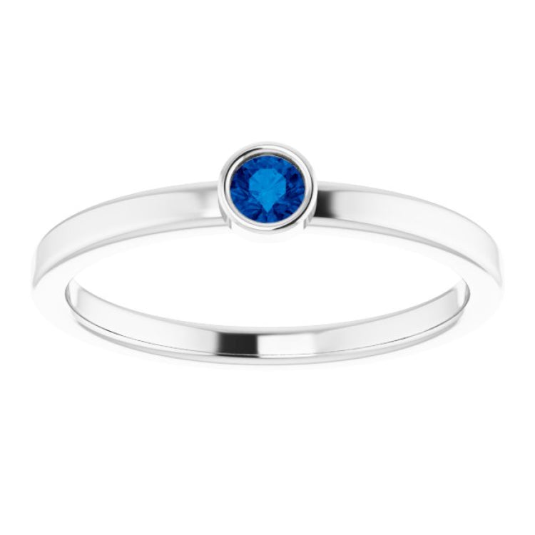 Rhodium-Plated Sterling Silver 3 mm Natural Blue Sapphire Ring
