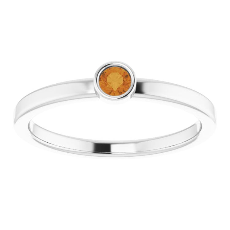Rhodium-Plated Sterling Silver 3 mm Natural Citrine Ring