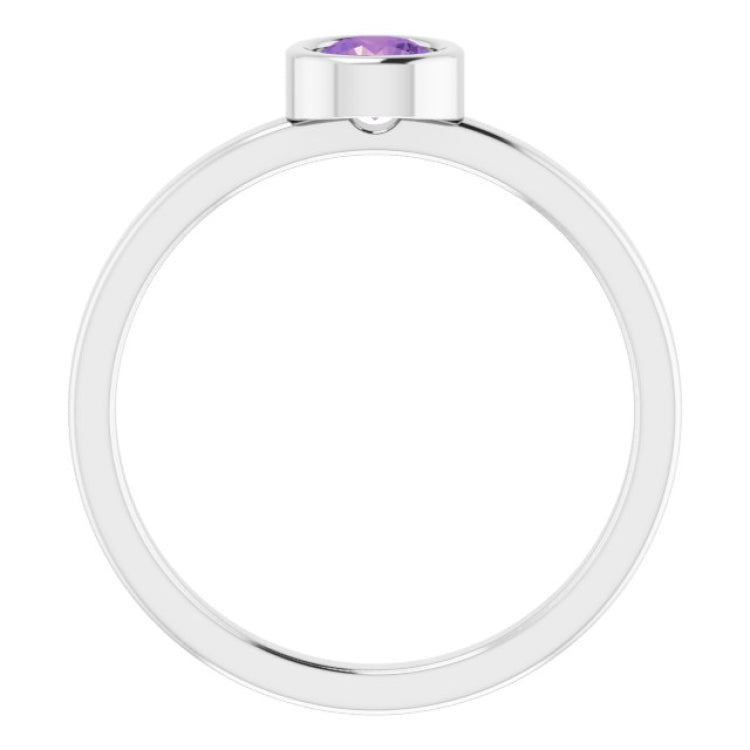 14K White 4.5 mm Natural Amethyst Ring