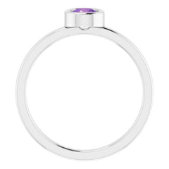 14K White 4.5 mm Natural Amethyst Ring