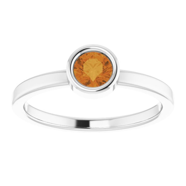 14K White 4.5 mm Natural Citrine Ring