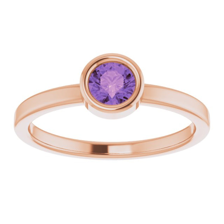 14K Rose 4.5 mm Natural Amethyst Ring
