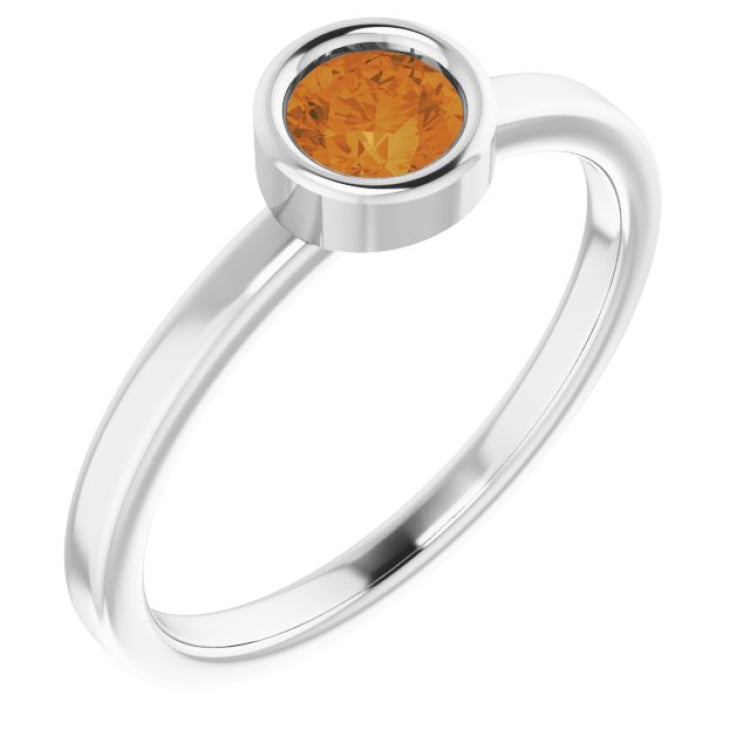 Platinum 4.5 mm Natural Citrine Ring