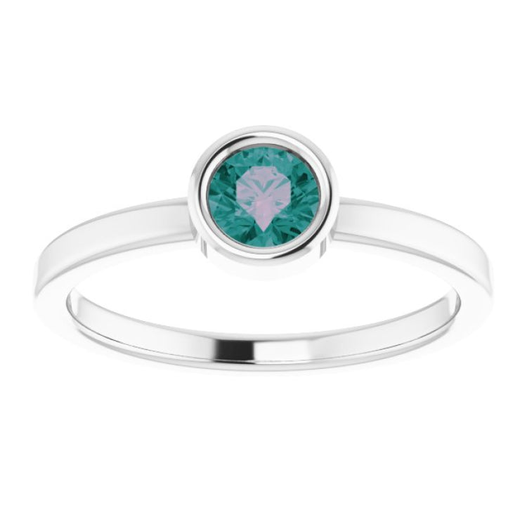 Rhodium-Plated Sterling Silver 4.5 mm Lab-Grown Alexandrite Ring