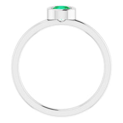 Rhodium-Plated Sterling Silver 4.5 mm Lab-Grown Emerald Ring